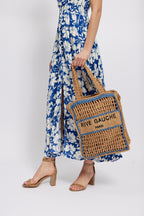 Holly Crocheted Raffia Tote, Neutral & Blue