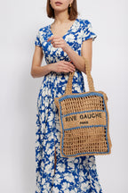 Holly Crocheted Raffia Tote, Neutral & Blue
