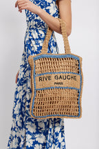 Holly Crocheted Raffia Tote, Neutral & Blue