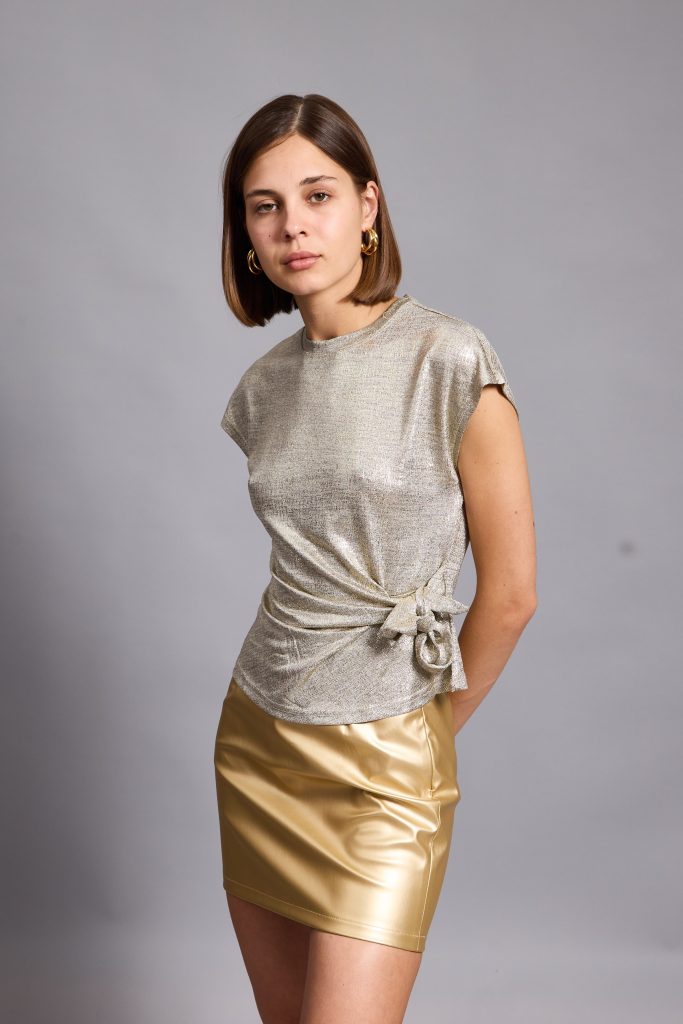 Lina Metallic Wrap Top, Gold