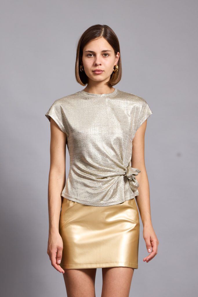 Lina Metallic Wrap Top, Gold