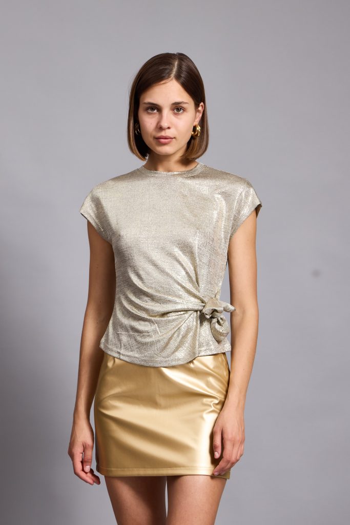 Lina Metallic Wrap Top, Gold