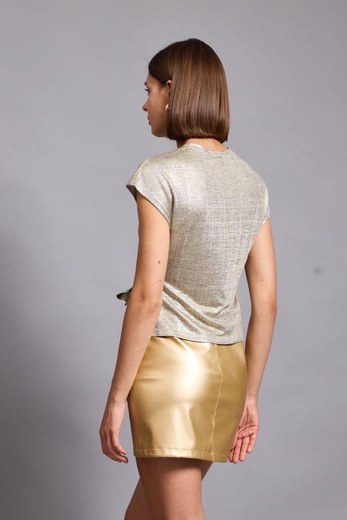 Lina Metallic Wrap Top, Gold