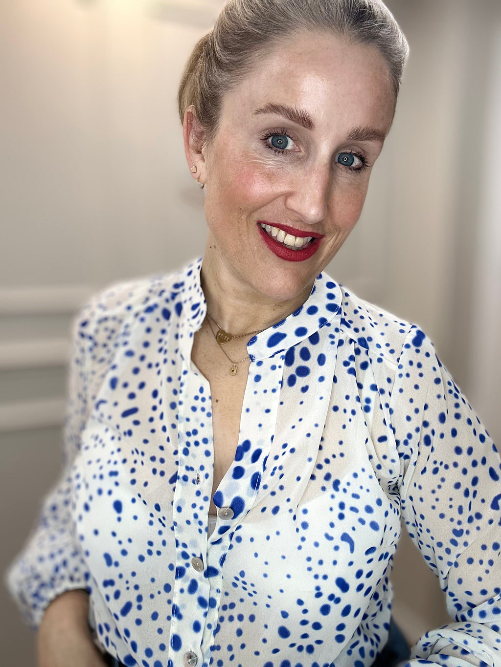 Maggie Blouse, Cobalt Blue Spot