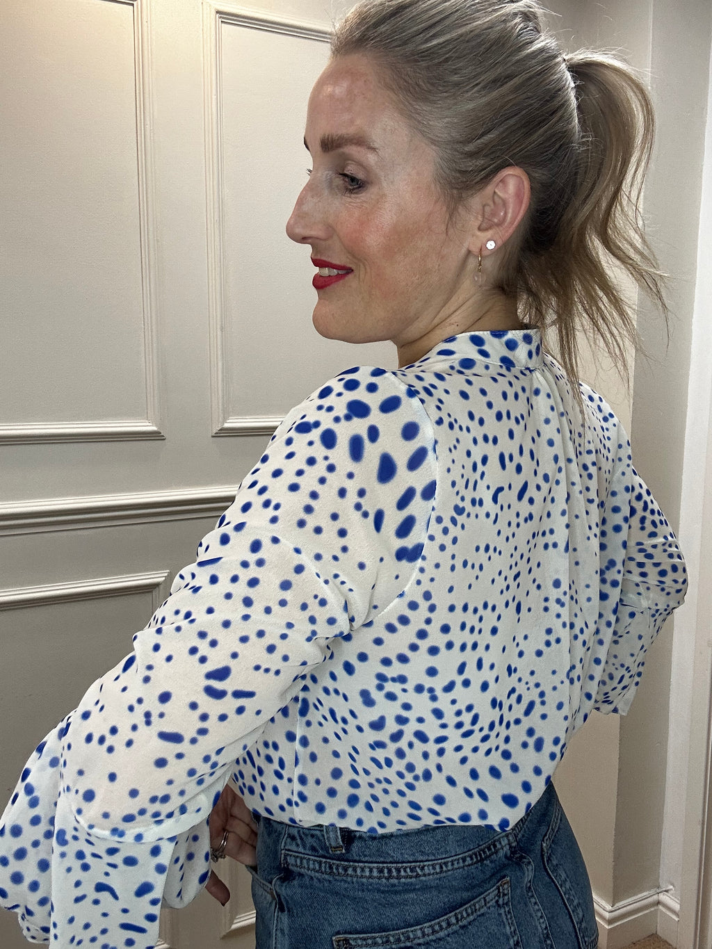 Maggie Blouse, Cobalt Blue Spot