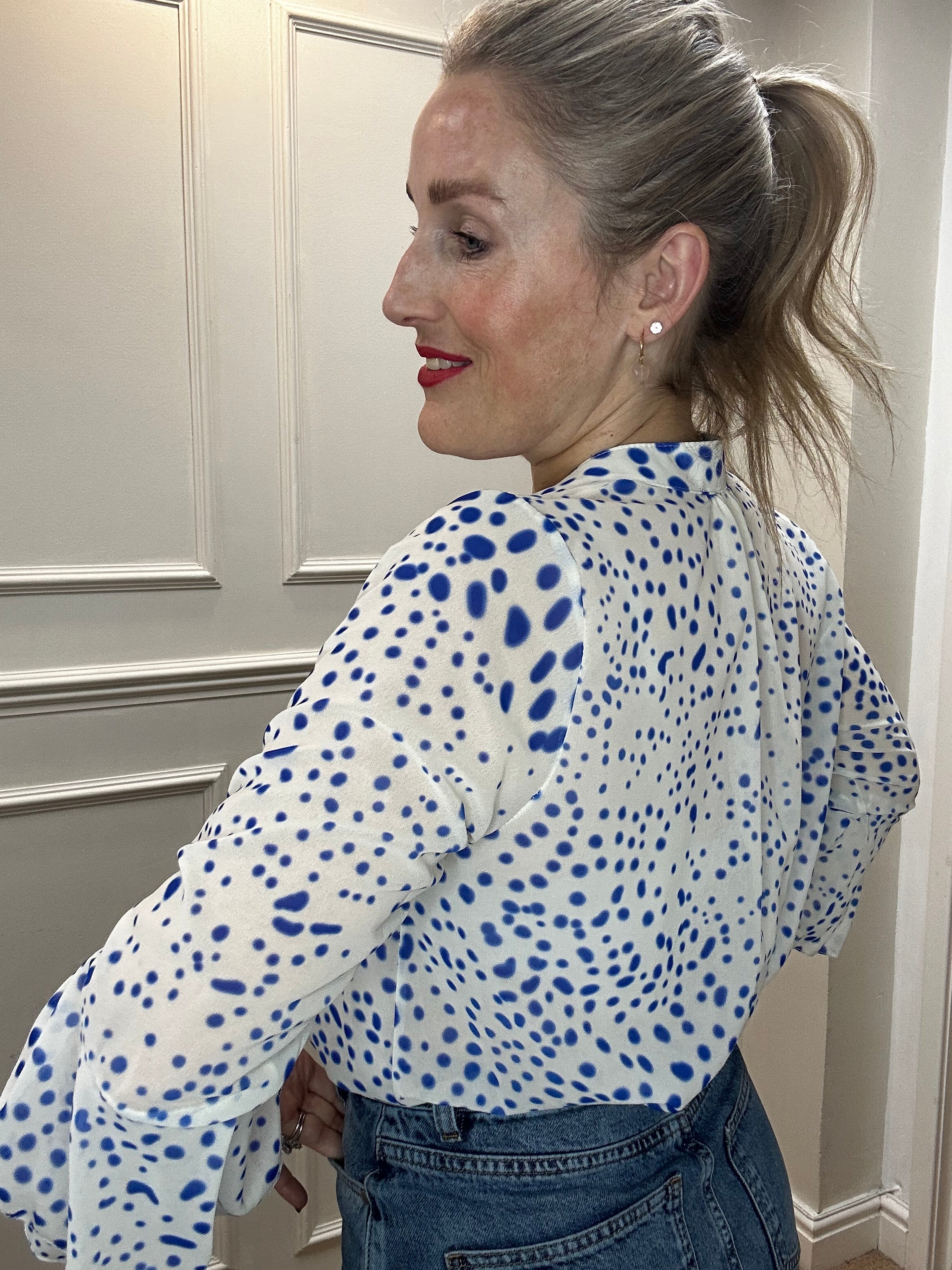 Maggie Blouse, Cobalt Blue Spot