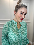 Maggie Blouse, Green Leopard Print