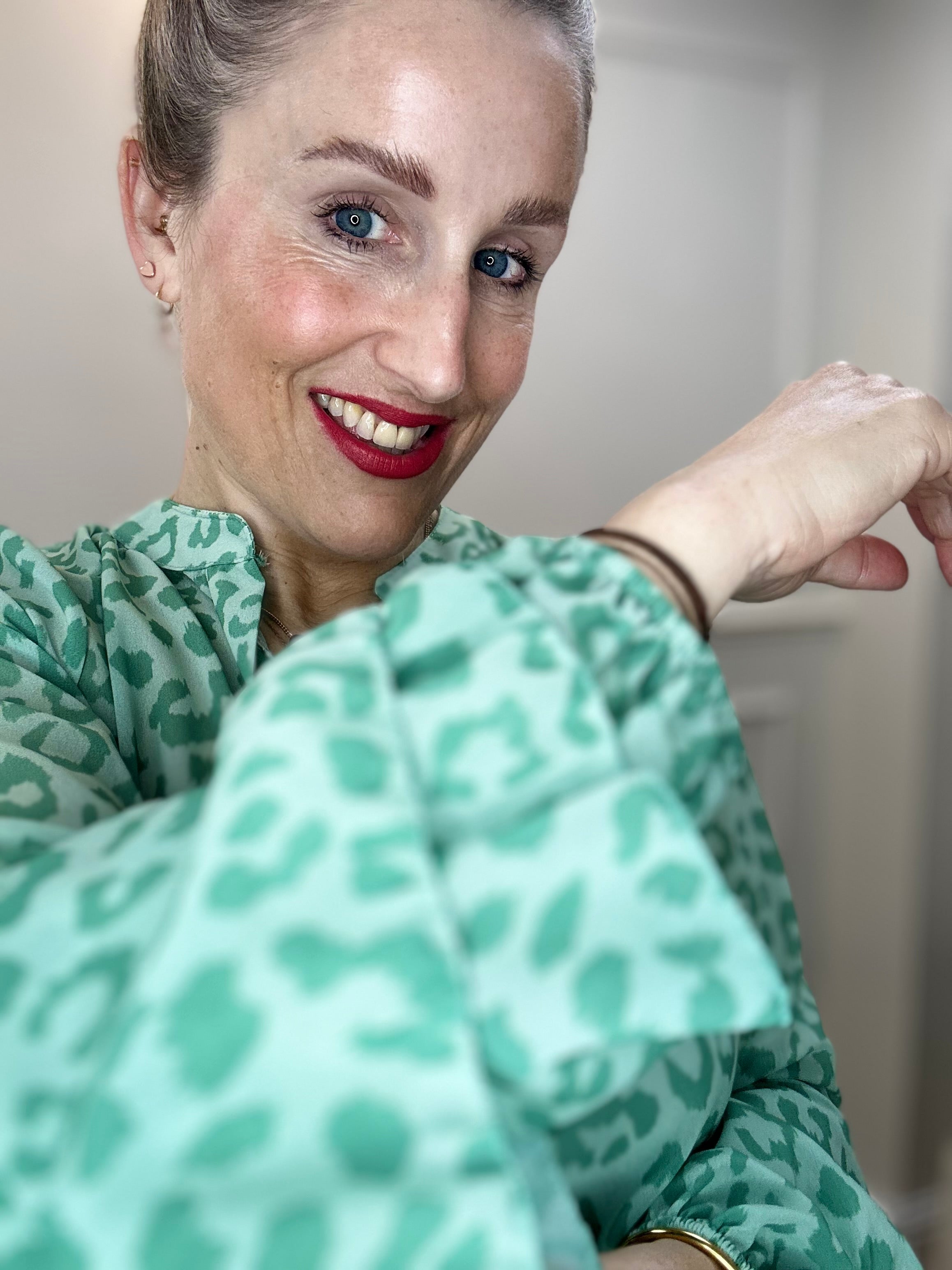 Maggie Blouse, Green Leopard Print