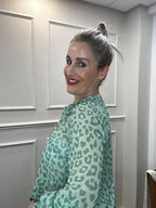 Maggie Blouse, Green Leopard Print