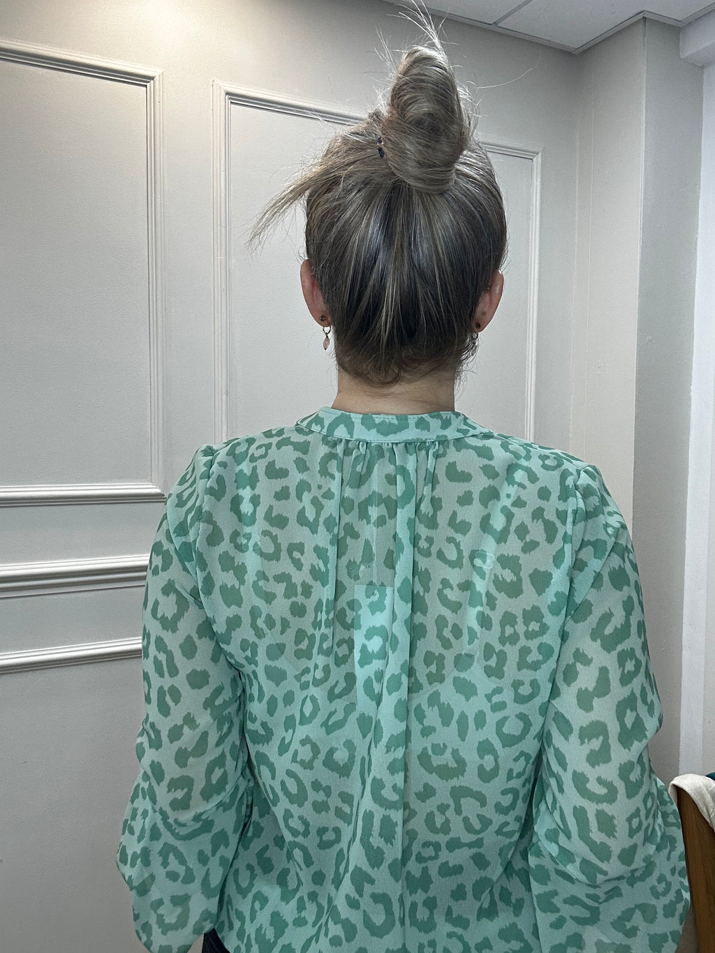 Maggie Blouse, Green Leopard Print