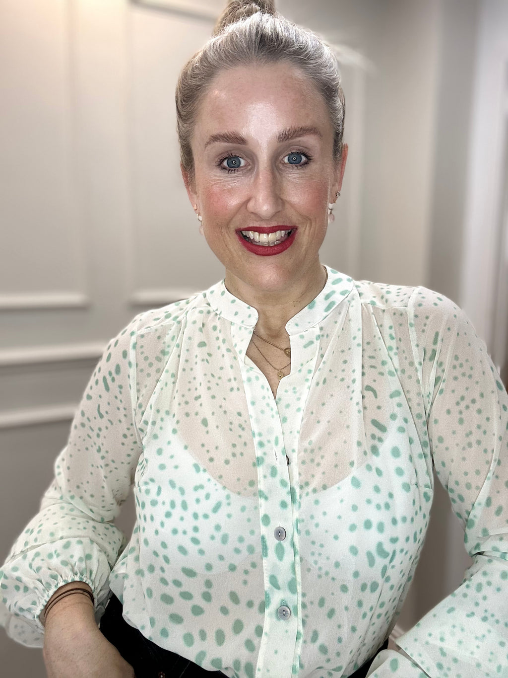 Maggie Blouse, Moss Green Spot