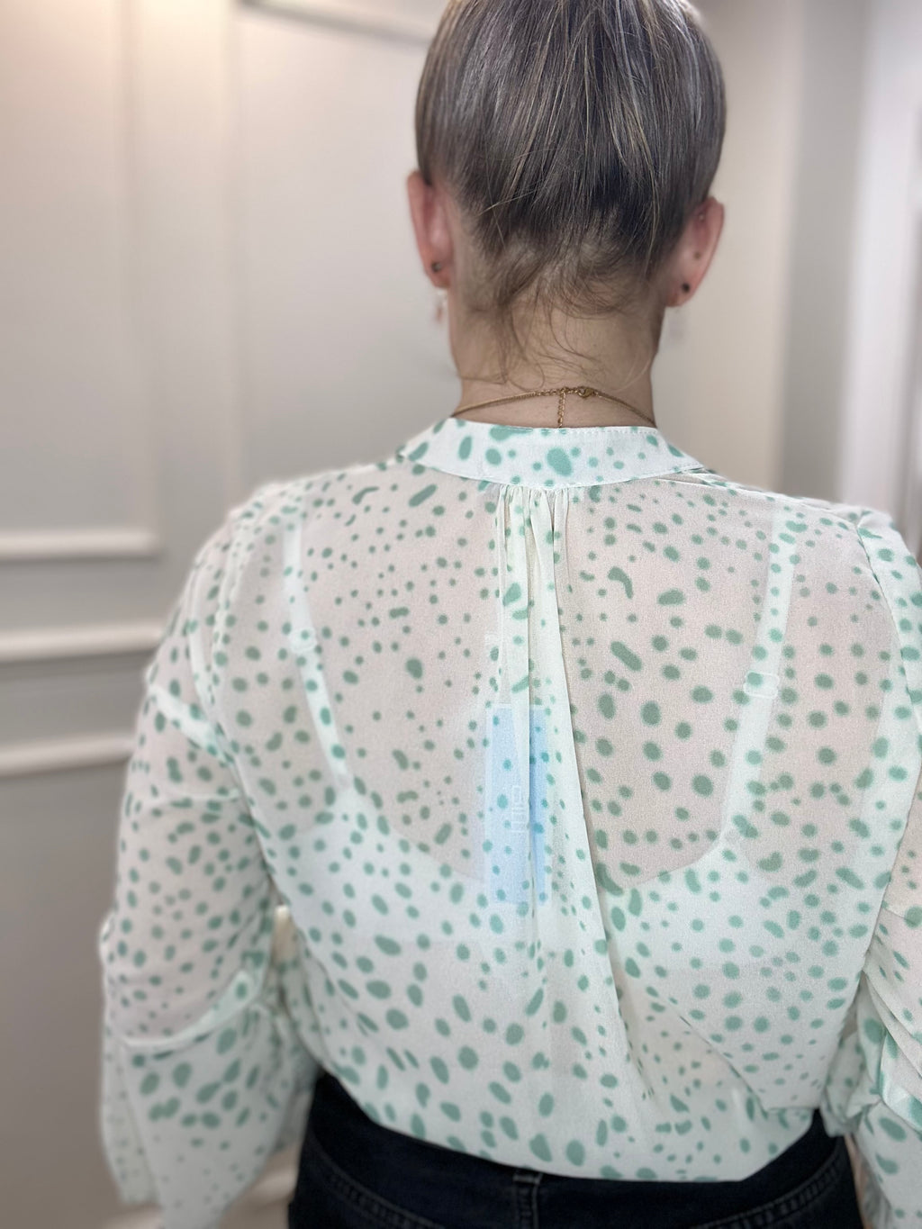 Maggie Blouse, Moss Green Spot