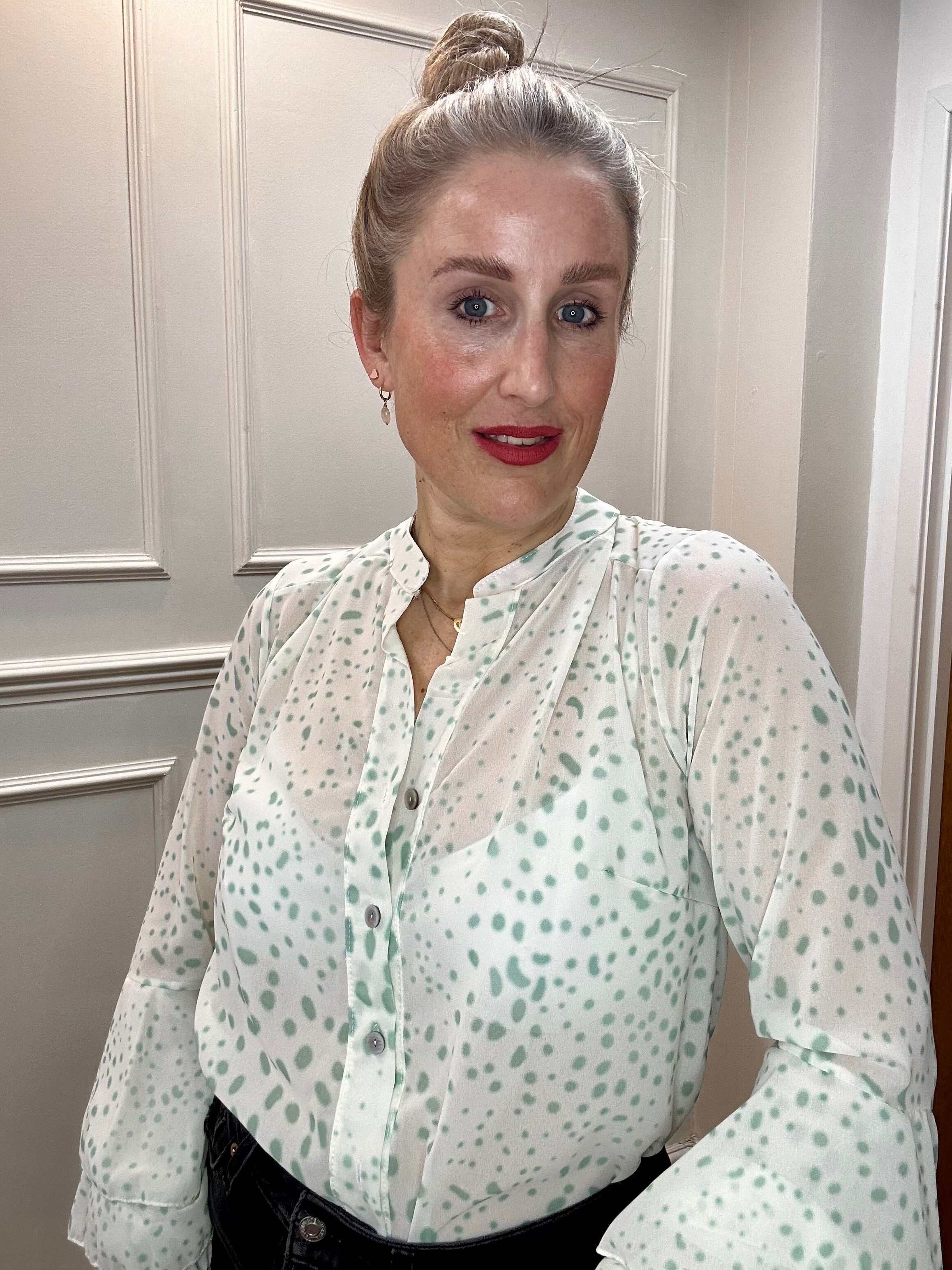 Maggie Blouse, Moss Green Spot