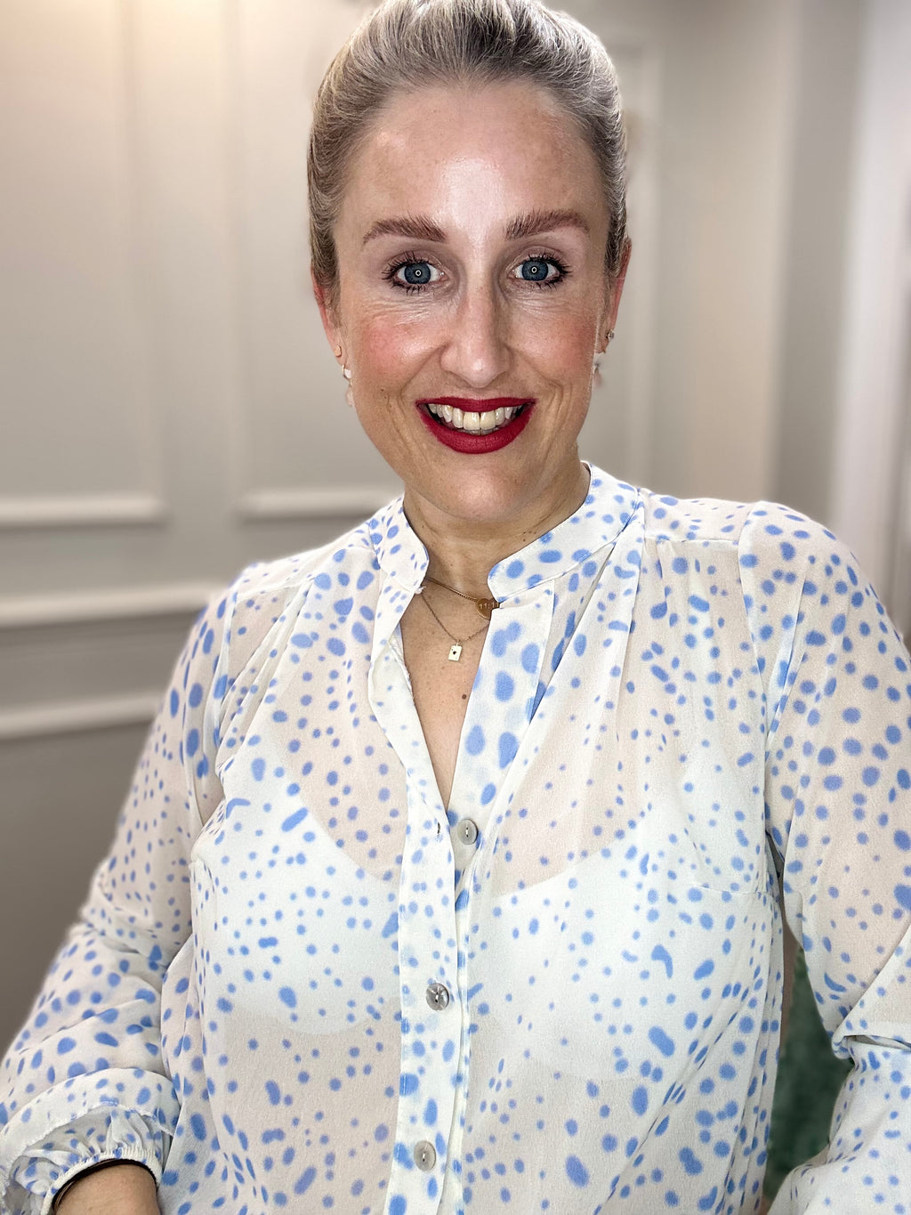 Maggie Blouse, Pale Blue Spot
