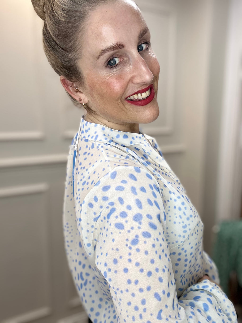 Maggie Blouse, Pale Blue Spot