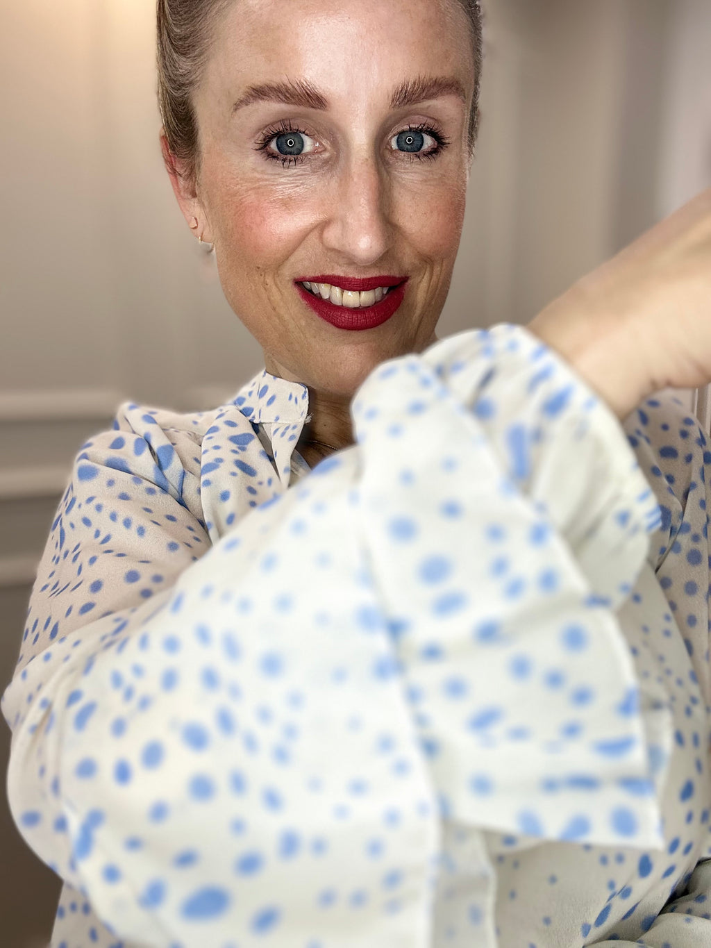 Maggie Blouse, Pale Blue Spot