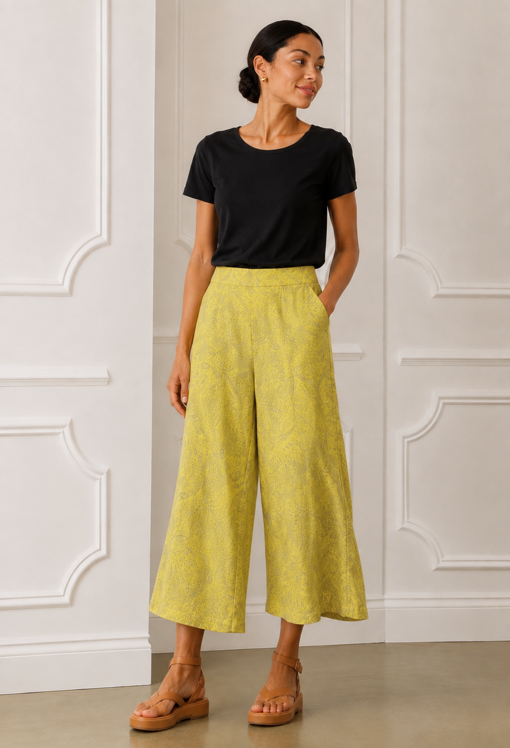 Morwenna Linen Trouser, Lemon Paisley