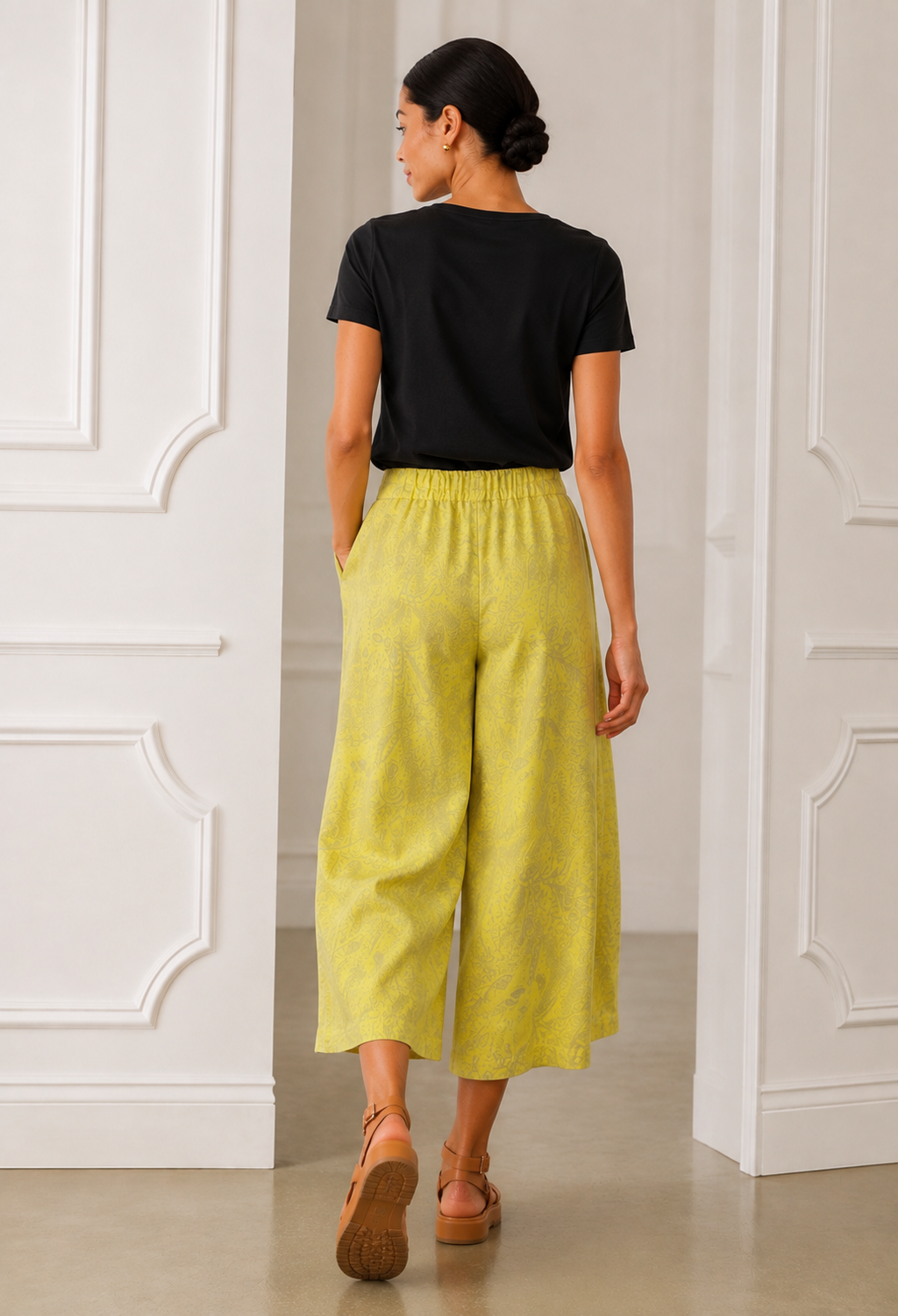 Morwenna Linen Trouser, Lemon Paisley