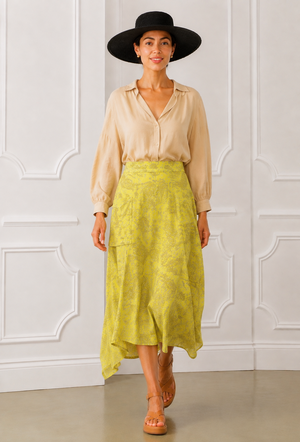 Nova Linen Skirt, Lemon Paisley