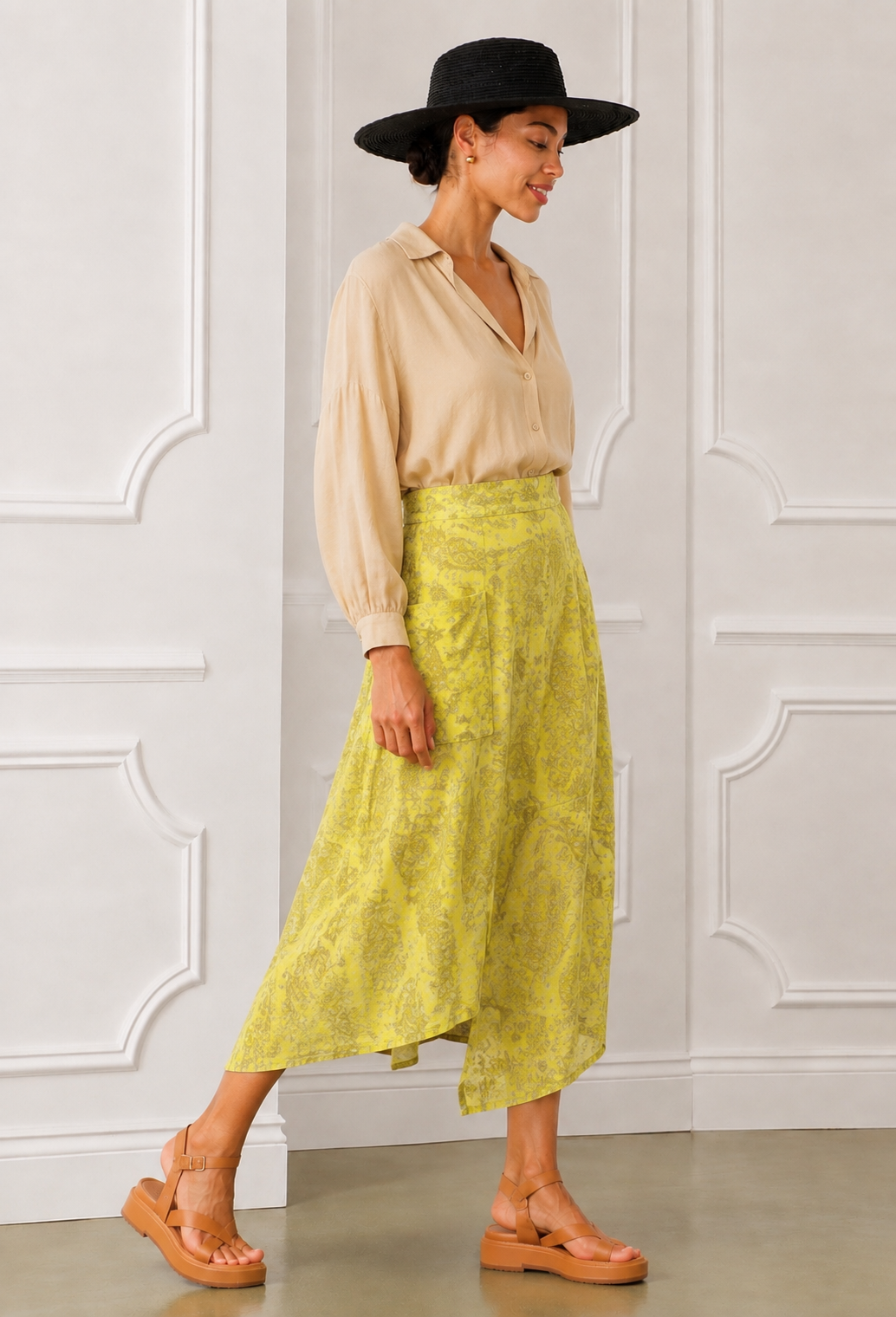 Nova Linen Skirt, Lemon Paisley