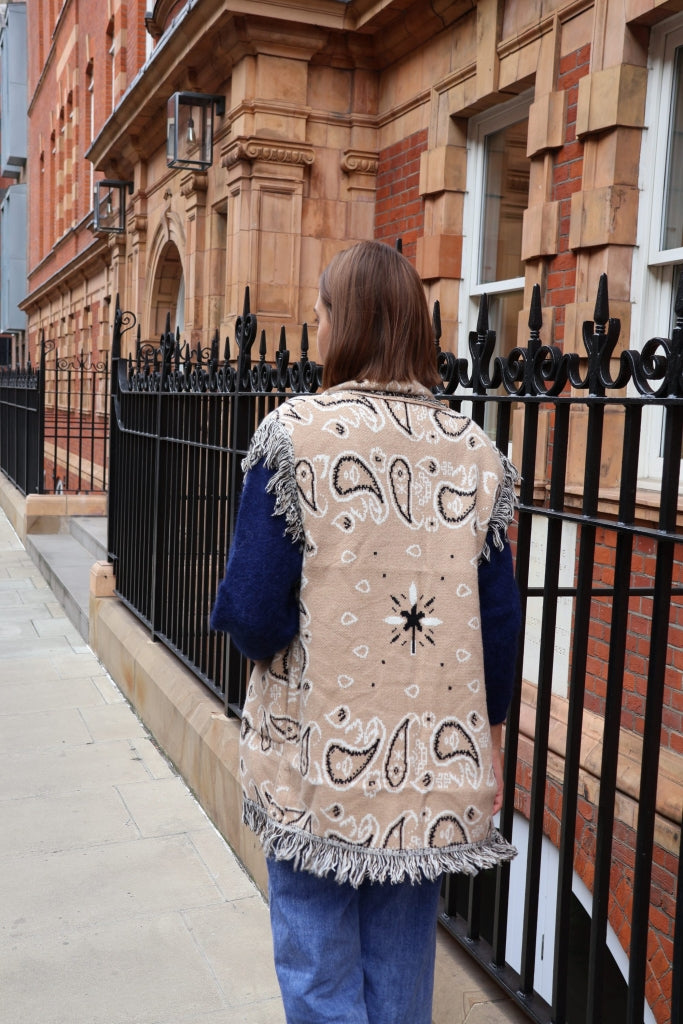 Odette Jacquard Knit Wool Cashmere Gilet, Beige