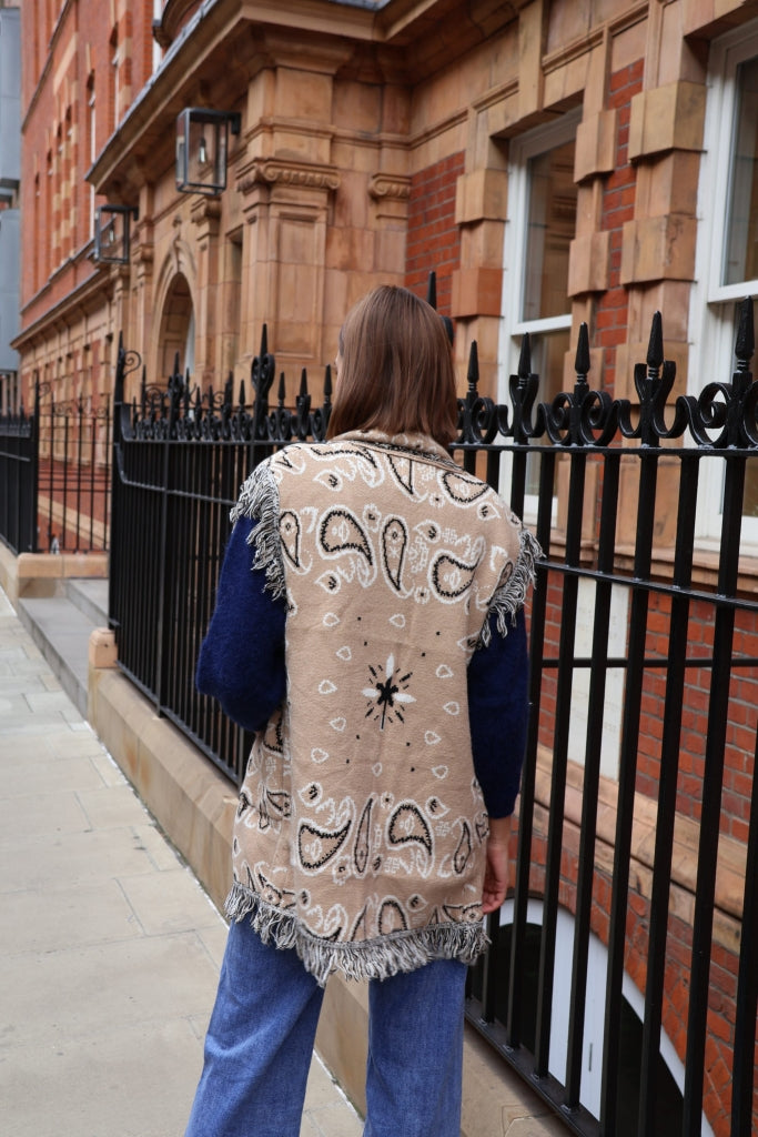 Odette Jacquard Knit Wool Cashmere Gilet, Beige