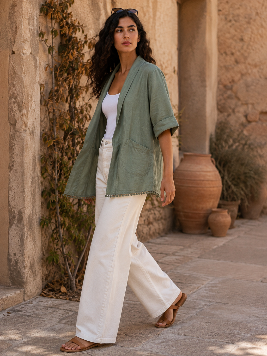 Phoebe Linen 'Edge to Edge' Jacket, Sage