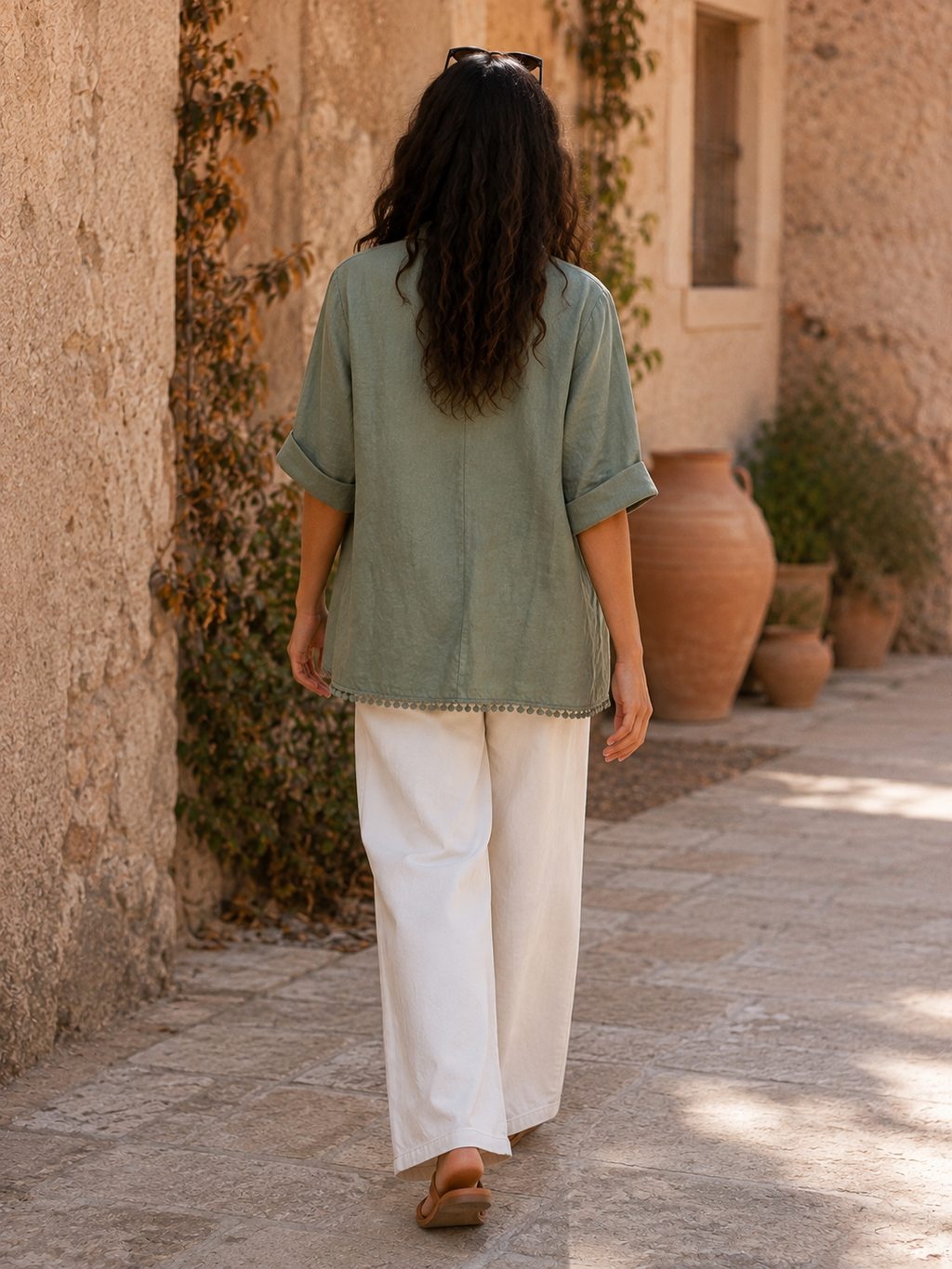 Phoebe Linen 'Edge to Edge' Jacket, Sage