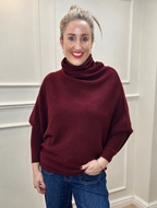 Roll-Neck Asymmetric Knit, Burgundy
