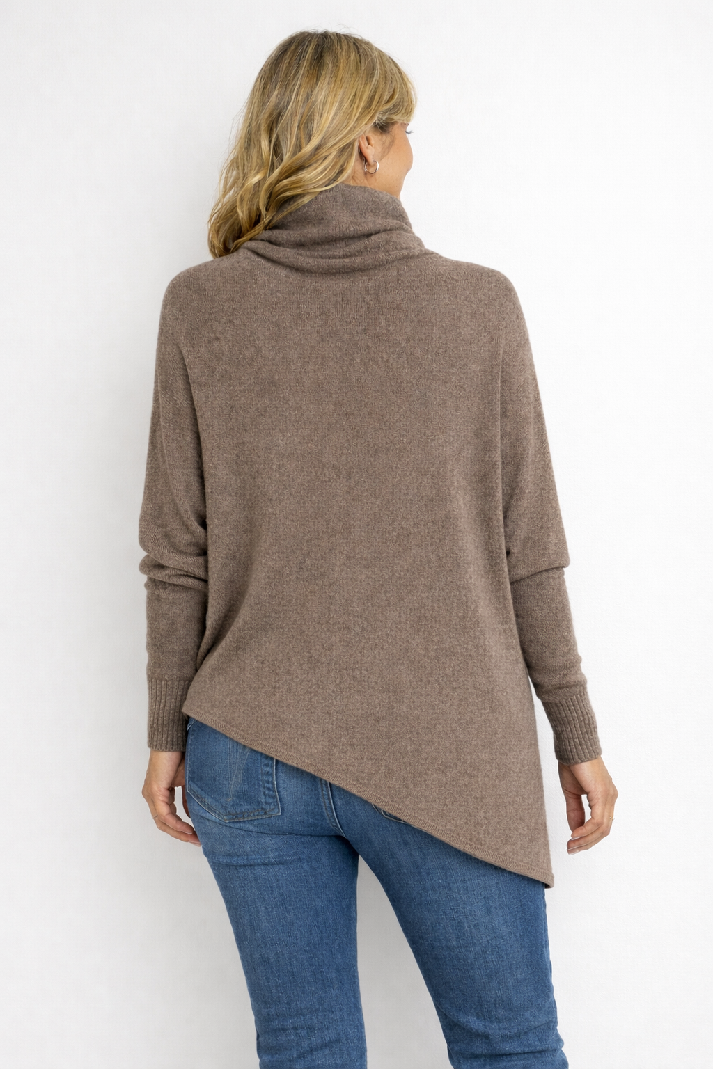 Roll-Neck Asymmetric Knit, Mushroom