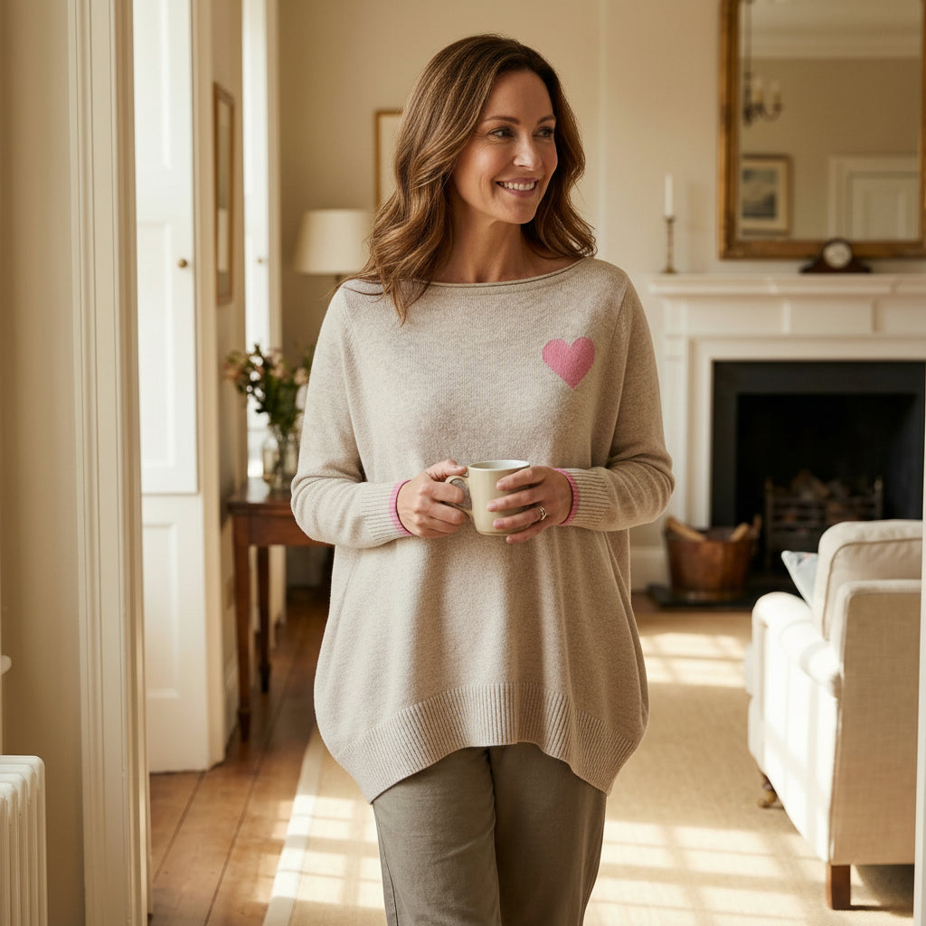 Skylar Jumper, Oatmeal & Pink