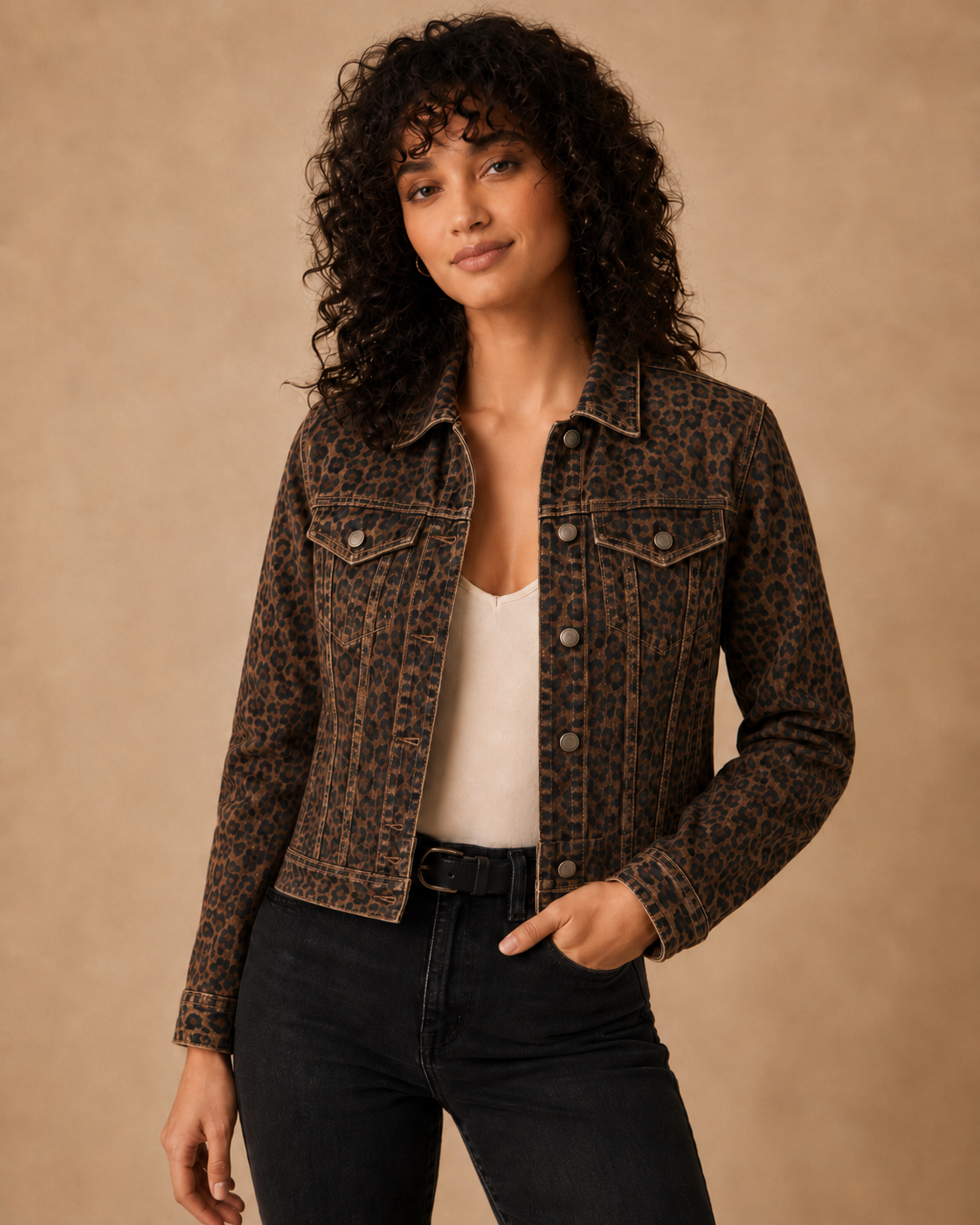 Xafar Denim Jacket, Dark Leopard