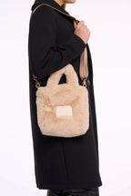 Hasina Faux Fur Handbag, Light Beige