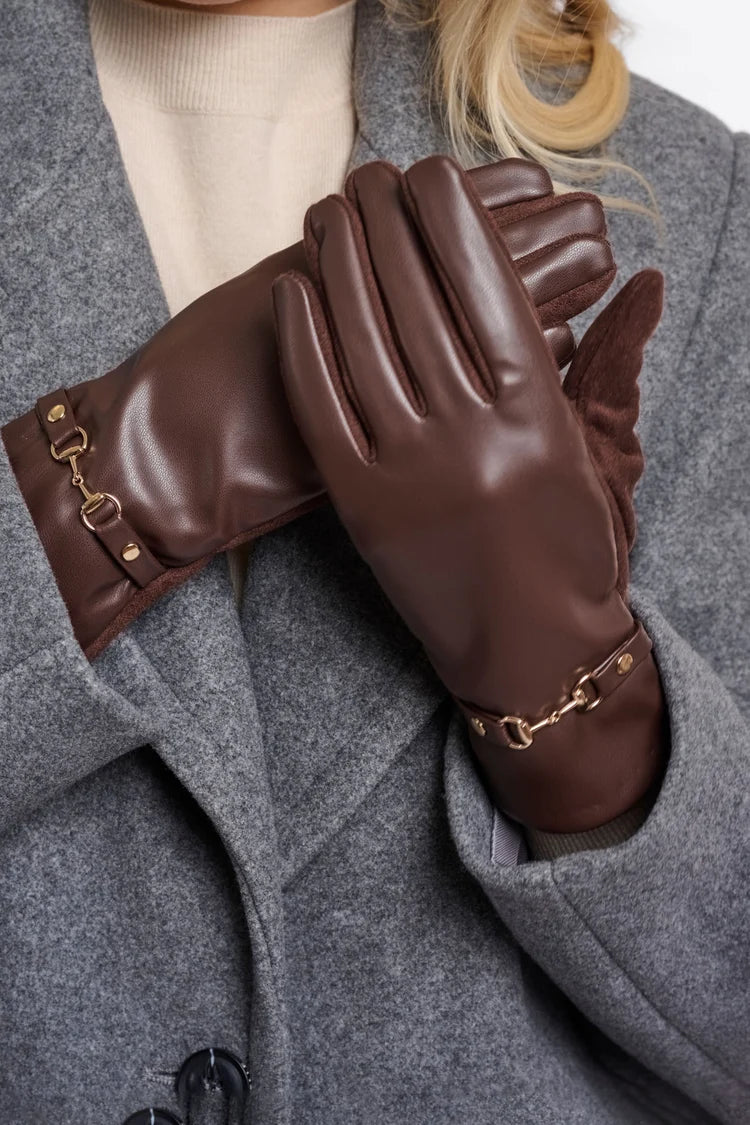 Havila Faux Leather Gloves, Coffee Roast