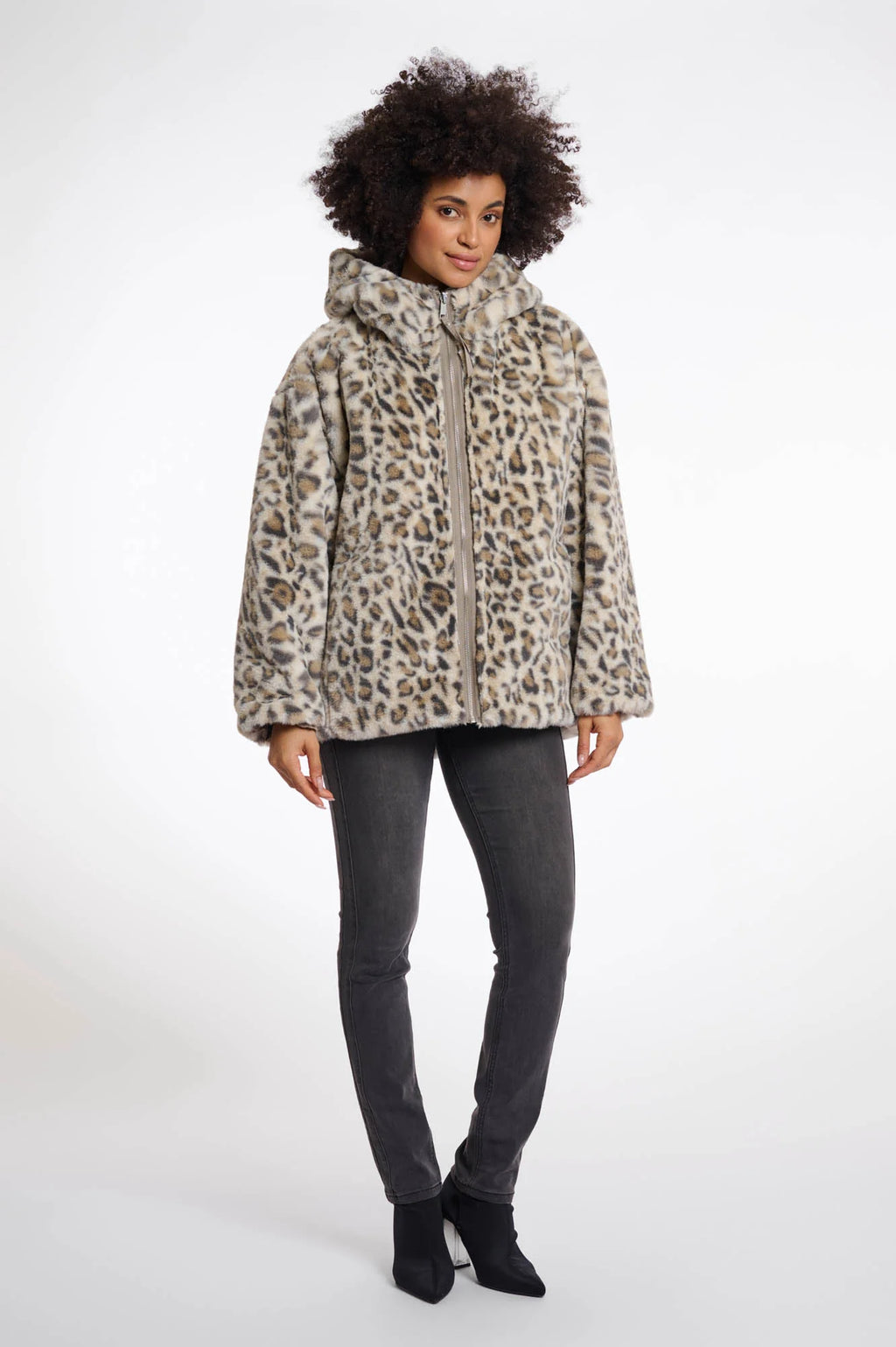Ines Reversible Jacket with Hood, Light Pebble & Leopard