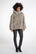 Ines Reversible Jacket with Hood, Light Pebble & Leopard