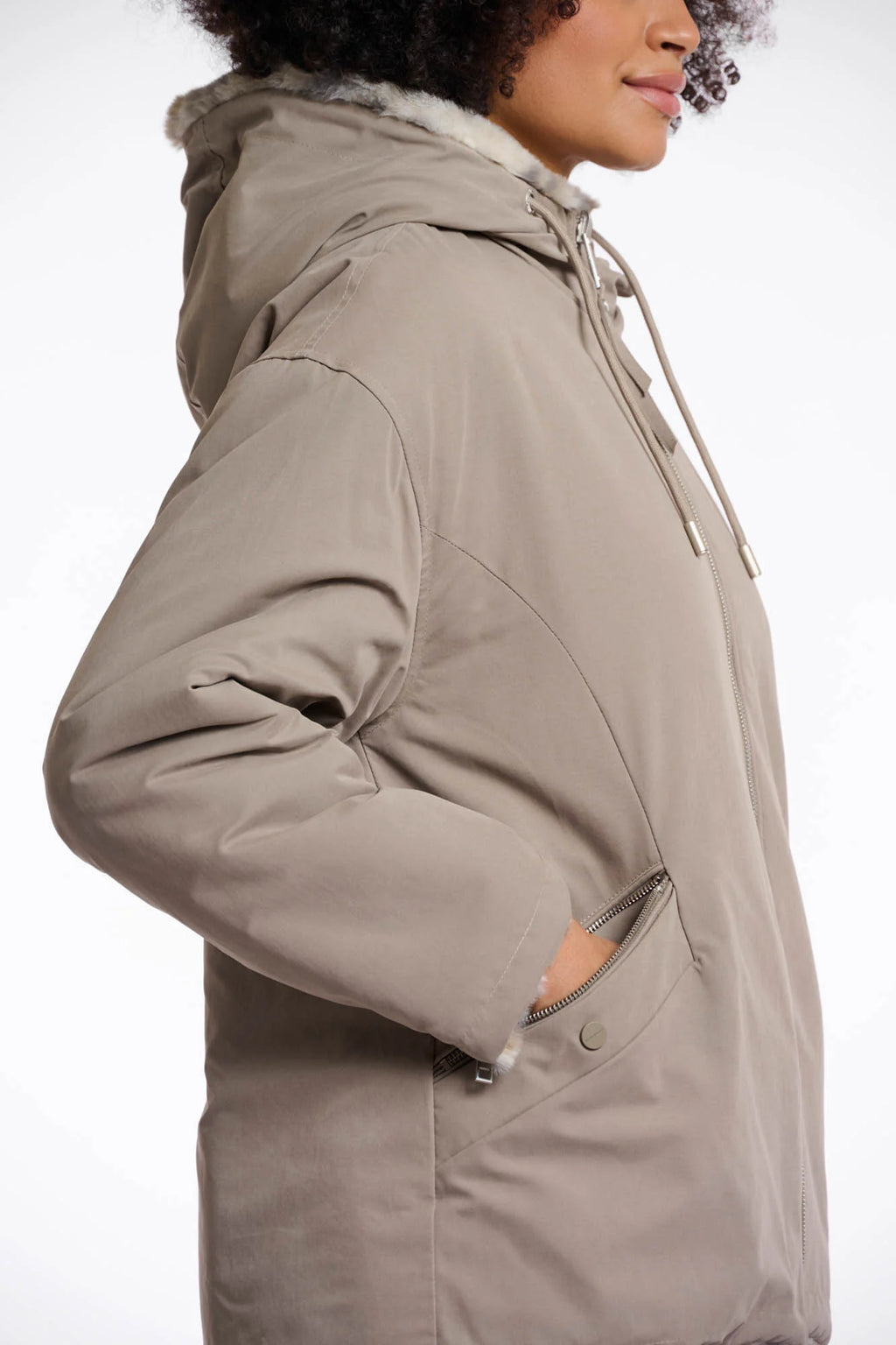 Ines Reversible Jacket with Hood, Light Pebble & Leopard