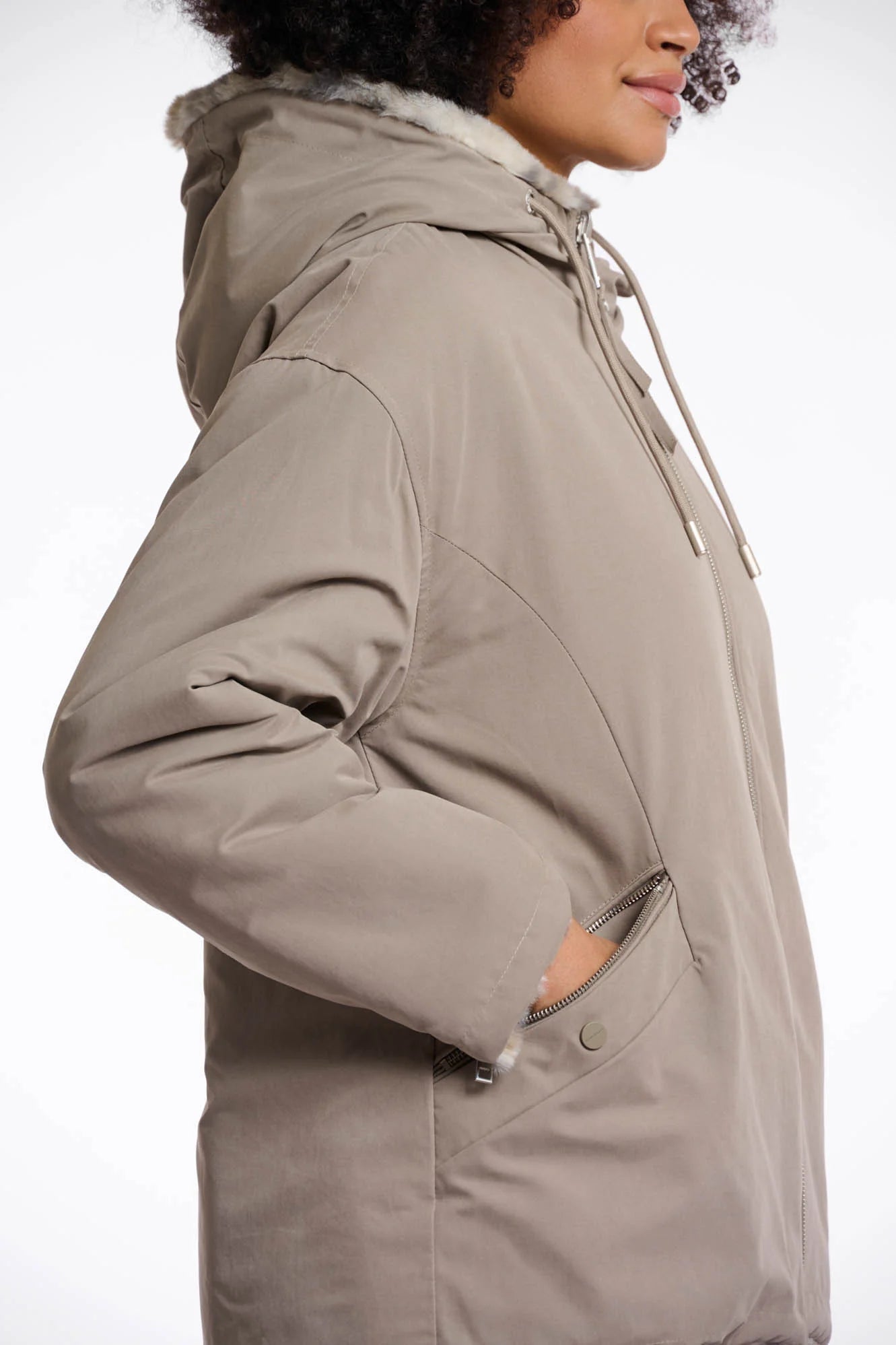 Ines Reversible Jacket with Hood, Light Pebble & Leopard