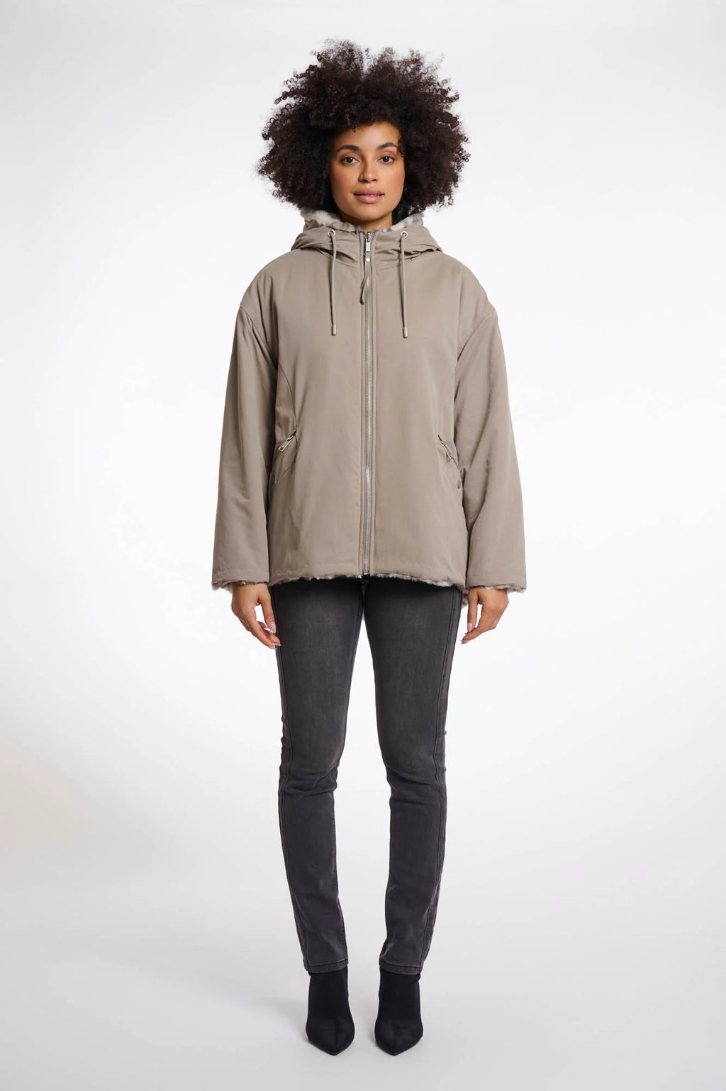 Ines Reversible Jacket with Hood, Light Pebble & Leopard