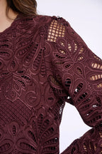 Jaika Long Balloon Sleeve Blouse, Chocolate Bean