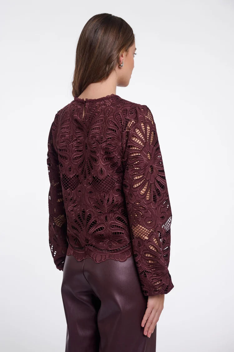 Jaika Long Balloon Sleeve Blouse, Chocolate Bean