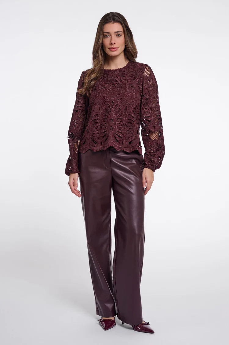 Jaika Long Balloon Sleeve Blouse, Chocolate Bean