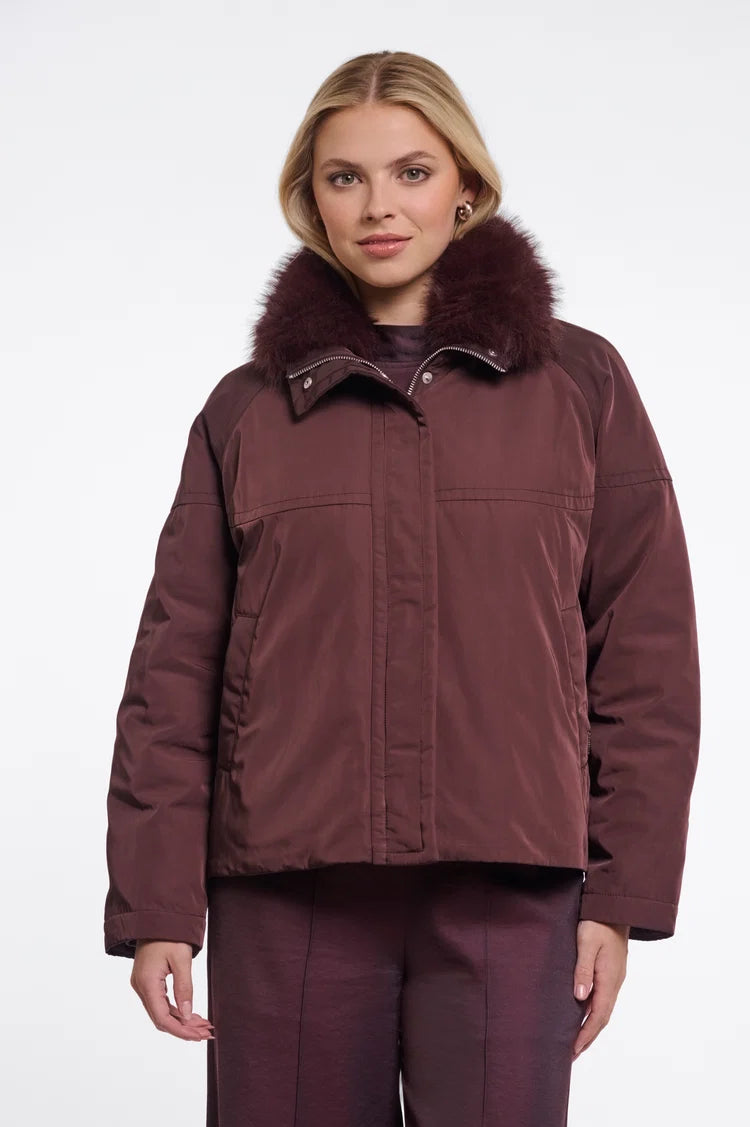 Nanne Wide Fit Short Jacket with Detachable Collar, Fudge Cloak