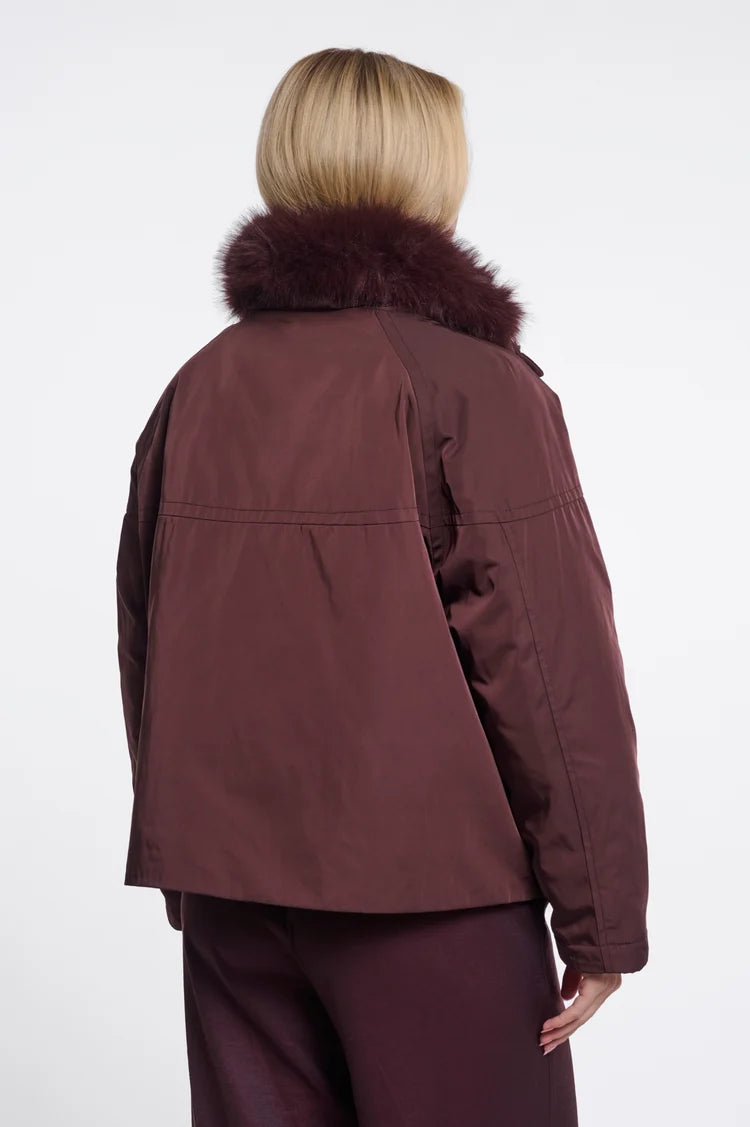 Nanne Wide Fit Short Jacket with Detachable Collar, Fudge Cloak