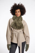 Stip Faux Fur Scarf, Green Ash