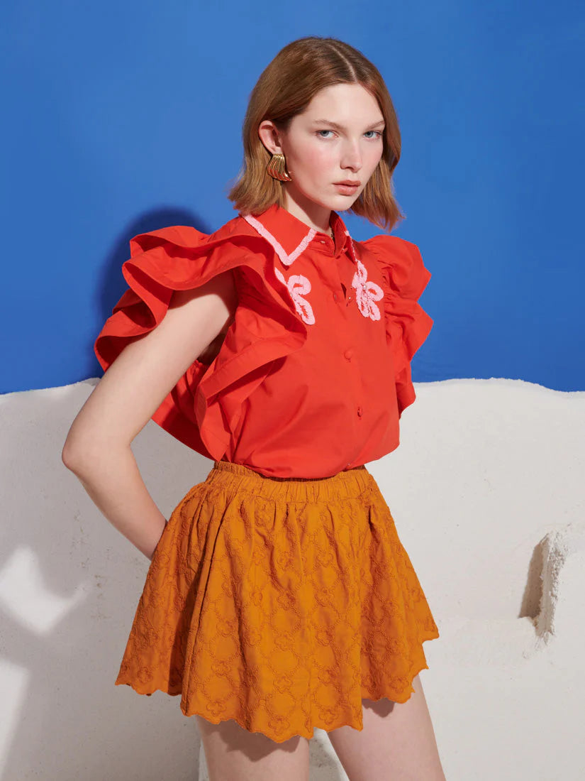 Apricot Sky Trim Top, Red