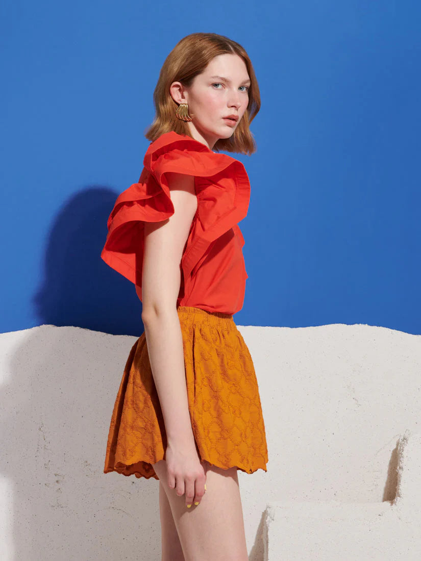 Apricot Sky Trim Top, Red