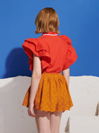 Apricot Sky Trim Top, Red