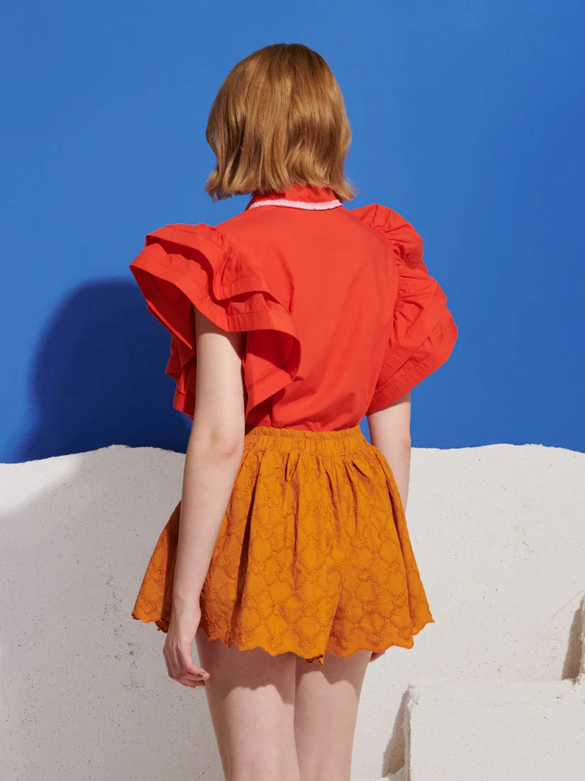 Apricot Sky Trim Top, Red