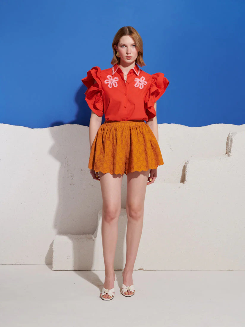 Apricot Sky Trim Top, Red